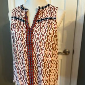 Sleeveless blouse - ikat with embroidered trim.